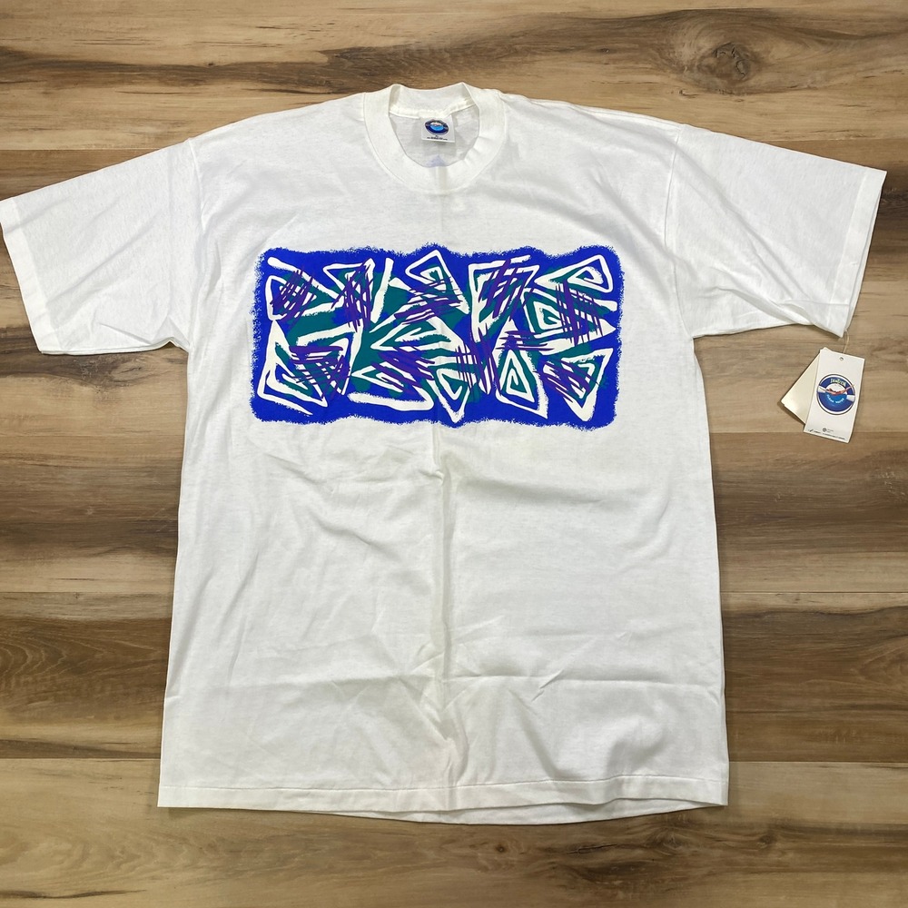 Vintage 90s Jantzen T-Shirt Mens XL Surf Abstract California Deadstock USA